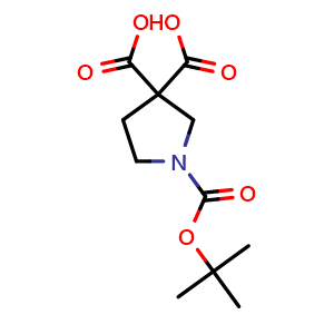 Chemical structure of 1-(tert-butoxycarbonyl)pyrrolidine-3,3-dicarboxylic acid , CAS 1432679-01-0, AChemBlock Q59321