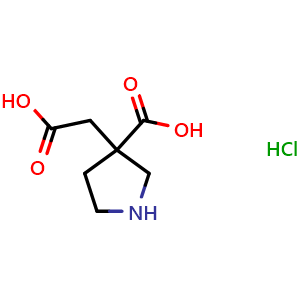 Chemical structure of 3-(carboxymethyl)pyrrolidine-3-carboxylic acid hydrochloride , CAS 1423031-09-7, AChemBlock Q59322