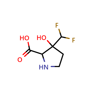 Chemical structure of 3-(difluoromethyl)-3-hydroxypyrrolidine-2-carboxylic acid , CAS 1423024-16-1, AChemBlock Q59333