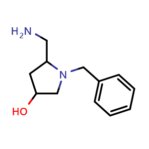 Chemical structure of 5-(aminomethyl)-1-benzylpyrrolidin-3-ol , CAS 1423023-91-9, AChemBlock Q59338