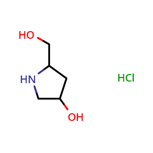 Chemical structure of 5-(hydroxymethyl)pyrrolidin-3-ol hydrochloride , CAS 1423026-02-1, AChemBlock Q59342