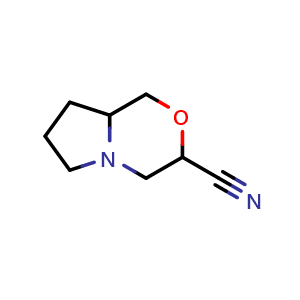 Chemical structure of hexahydro-1H-pyrrolo[2,1-c][1,4]oxazine-3-carbonitrile , CAS 1423025-07-3, AChemBlock Q59347