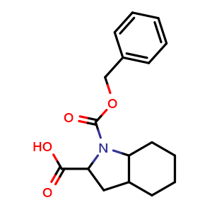 Chemical structure of 1-((benzyloxy)carbonyl)octahydro-1H-indole-2-carboxylic acid , CAS 1339002-52-6, AChemBlock Q59364