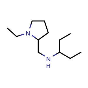 Chemical structure of N-((1-ethylpyrrolidin-2-yl)methyl)pentan-3-amine , CAS 1020938-27-5, AChemBlock Q59366