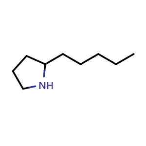 Chemical structure of 2-pentylpyrrolidine , CAS 74856-35-2, AChemBlock Q59373
