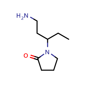 Chemical structure of 1-(1-aminopentan-3-yl)pyrrolidin-2-one , CAS 1157111-71-1, AChemBlock Q59376