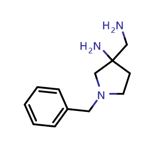 Chemical structure of 3-(aminomethyl)-1-benzylpyrrolidin-3-amine , CAS 871116-13-1, AChemBlock Q59381