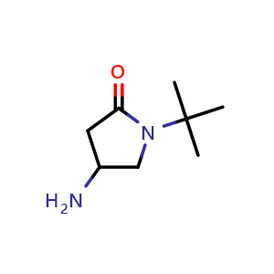 Chemical structure of 4-amino-1-(tert-butyl)pyrrolidin-2-one , CAS 1083300-41-7, AChemBlock Q59382