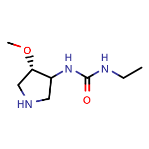 Chemical structure of 1-ethyl-3-((4S)-4-methoxypyrrolidin-3-yl)urea , CAS 1217983-22-6, AChemBlock Q59405