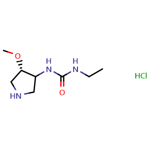 Chemical structure of 1-ethyl-3-((4S)-4-methoxypyrrolidin-3-yl)urea hydrochloride , CAS 1311320-83-8, AChemBlock Q59406