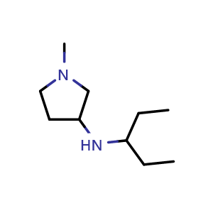 Chemical structure of 1-methyl-N-(pentan-3-yl)pyrrolidin-3-amine , CAS 1249339-38-5, AChemBlock Q59416