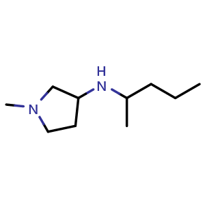 Chemical structure of 1-methyl-N-(pentan-2-yl)pyrrolidin-3-amine , CAS 1248666-29-6, AChemBlock Q59423