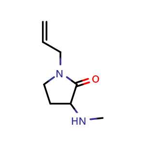 Chemical structure of 1-allyl-3-(methylamino)pyrrolidin-2-one , CAS 1249563-32-3, AChemBlock Q59434