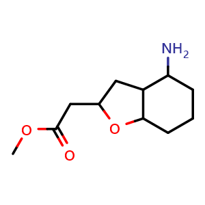 Chemical structure of methyl 2-(4-aminooctahydrobenzofuran-2-yl)acetate , CAS 1421603-62-4, AChemBlock Q59464