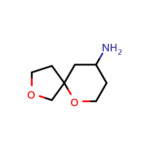 Chemical structure of 2,6-dioxaspiro[4.5]decan-9-amine , CAS 1343024-86-1, AChemBlock Q59466