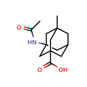 Chemical structure of 3-acetamido-5-methyladamantane-1-carboxylic acid , CAS 14670-96-3, AChemBlock Q59485