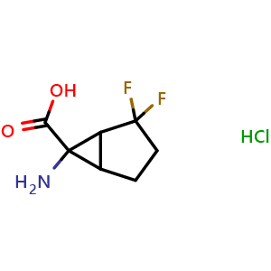 Chemical structure of 6-amino-2,2-difluorobicyclo[3.1.0]hexane-6-carboxylic acid hydrochloride , CAS 1394042-03-5, AChemBlock Q59511