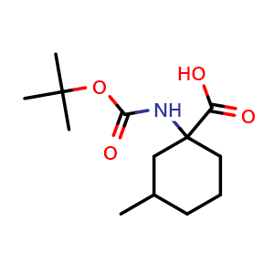 Chemical structure of 1-((tert-butoxycarbonyl)amino)-3-methylcyclohexane-1-carboxylic acid , CAS 1305874-28-5, AChemBlock Q59534
