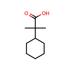Chemical structure of 2-cyclohexyl-2-methylpropanoic acid , CAS 16386-97-3, AChemBlock Q59547