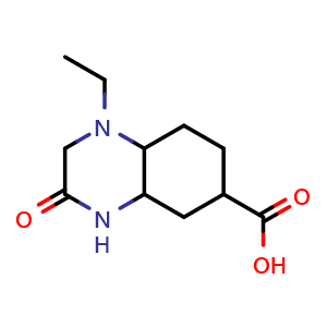 Chemical structure of 1-ethyl-3-oxodecahydroquinoxaline-6-carboxylic acid , CAS 1427379-51-8, AChemBlock Q59553