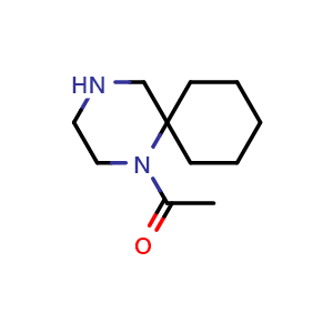 Chemical structure of 1-(1,4-diazaspiro[5.5]undecan-1-yl)ethan-1-one , CAS 1423941-23-4, AChemBlock Q59570
