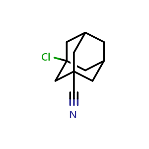 Chemical structure of 3-chloroadamantane-1-carbonitrile , CAS 90812-27-4, AChemBlock Q59579