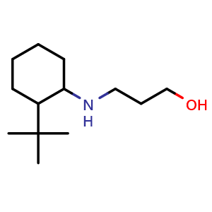 Chemical structure of 3-((2-(tert-butyl)cyclohexyl)amino)propan-1-ol , CAS 1038277-94-9, AChemBlock Q59628