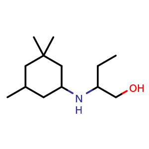 Chemical structure of 2-((3,3,5-trimethylcyclohexyl)amino)butan-1-ol , CAS 1218252-70-0, AChemBlock Q59633