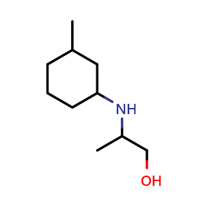 Chemical structure of 2-((3-methylcyclohexyl)amino)propan-1-ol , CAS 1218297-60-9, AChemBlock Q59713