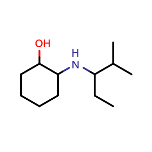 Chemical structure of 2-((2-methylpentan-3-yl)amino)cyclohexan-1-ol , CAS 1248778-05-3, AChemBlock Q59790