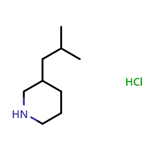 Chemical structure of 3-isobutylpiperidine hydrochloride , CAS 956324-88-2, AChemBlock Q59857