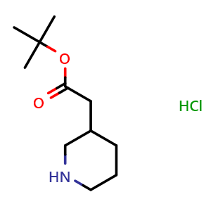 Chemical structure of tert-butyl 2-(piperidin-3-yl)acetate hydrochloride , CAS 1394040-19-7, AChemBlock Q59860