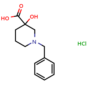 Chemical structure of 1-benzyl-3-hydroxypiperidine-3-carboxylic acid hydrochloride , CAS 112197-87-2, AChemBlock Q59877