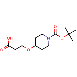 Chemical structure of 3-((1-(tert-butoxycarbonyl)piperidin-4-yl)oxy)propanoic acid , CAS 773099-94-8, AChemBlock Q59912