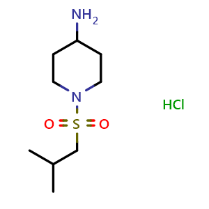 Chemical structure of 1-(isobutylsulfonyl)piperidin-4-amine hydrochloride , CAS 1432679-08-7, AChemBlock Q59927