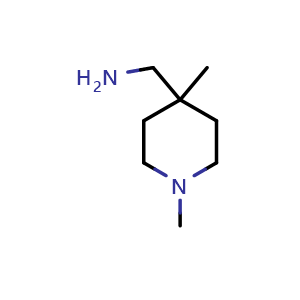 Chemical structure of (1,4-dimethylpiperidin-4-yl)methanamine , CAS 933694-51-0, AChemBlock Q59937