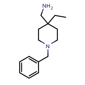 Chemical structure of (1-benzyl-4-ethylpiperidin-4-yl)methanamine , CAS 1423032-82-9, AChemBlock Q59940