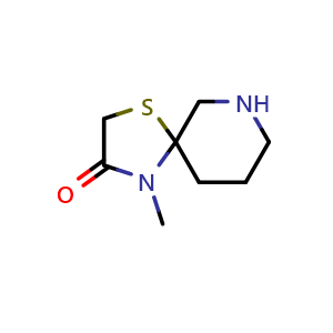 Chemical structure of 4-methyl-1-thia-4,7-diazaspiro[4.5]decan-3-one , CAS 1432682-06-8, AChemBlock Q59942