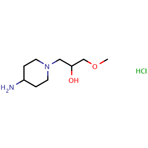 Chemical structure of 1-(4-aminopiperidin-1-yl)-3-methoxypropan-2-ol hydrochloride , CAS 1423034-52-9, AChemBlock Q59944