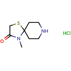 Chemical structure of 4-methyl-1-thia-4,8-diazaspiro[4.5]decan-3-one hydrochloride , CAS 1432680-93-7, AChemBlock Q59947