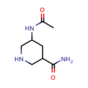 Chemical structure of 5-acetamidopiperidine-3-carboxamide , CAS 1423028-62-9, AChemBlock Q59949