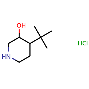 Chemical structure of 4-(tert-butyl)piperidin-3-ol hydrochloride , CAS 1432680-61-9, AChemBlock Q59953