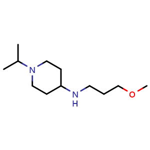 Chemical structure of 1-isopropyl-N-(3-methoxypropyl)piperidin-4-amine , CAS 1038235-85-6, AChemBlock Q59986