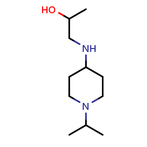 Chemical structure of 1-((1-isopropylpiperidin-4-yl)amino)propan-2-ol , CAS 1153111-27-3, AChemBlock Q60001