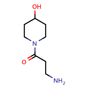 Chemical structure of 3-amino-1-(4-hydroxypiperidin-1-yl)propan-1-one , CAS 118643-41-7, AChemBlock Q60022