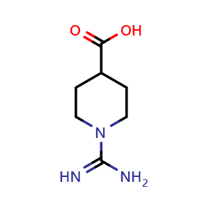 Chemical structure of 1-carbamimidoylpiperidine-4-carboxylic acid , CAS 135322-16-6, AChemBlock Q60058