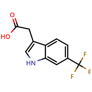 Chemical structure of 2-(6-(trifluoromethyl)-1H-indol-3-yl)acetic acid , CAS 378802-43-8, AChemBlock Q60068
