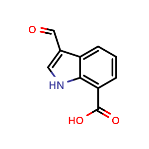 Chemical structure of 3-formyl-1H-indole-7-carboxylic acid , CAS 317854-65-2, AChemBlock Q60097