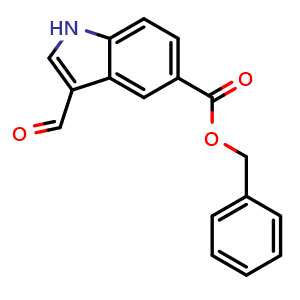 Chemical structure of benzyl 3-formyl-1H-indole-5-carboxylate , CAS 1071973-79-9, AChemBlock Q60116