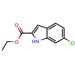 Chemical structure of ethyl 6-chloro-1H-indole-2-carboxylate , CAS 27034-51-1, AChemBlock Q60118